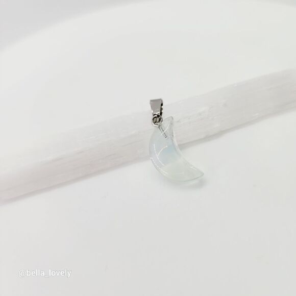 Petite Opal Opalite Moon Crescent Moon Shaped Pendant with Silver Toned Bail - Picture 4 of 4